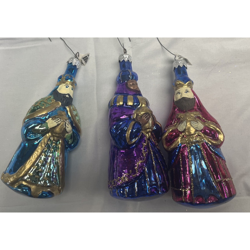 Pier 1 Vintage 3D Glass Christmas Tree Ornaments 3 Wise Men Shiny Discontinued